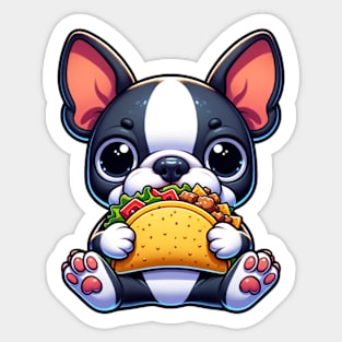 Boston Terrier Eating Taco Sticker